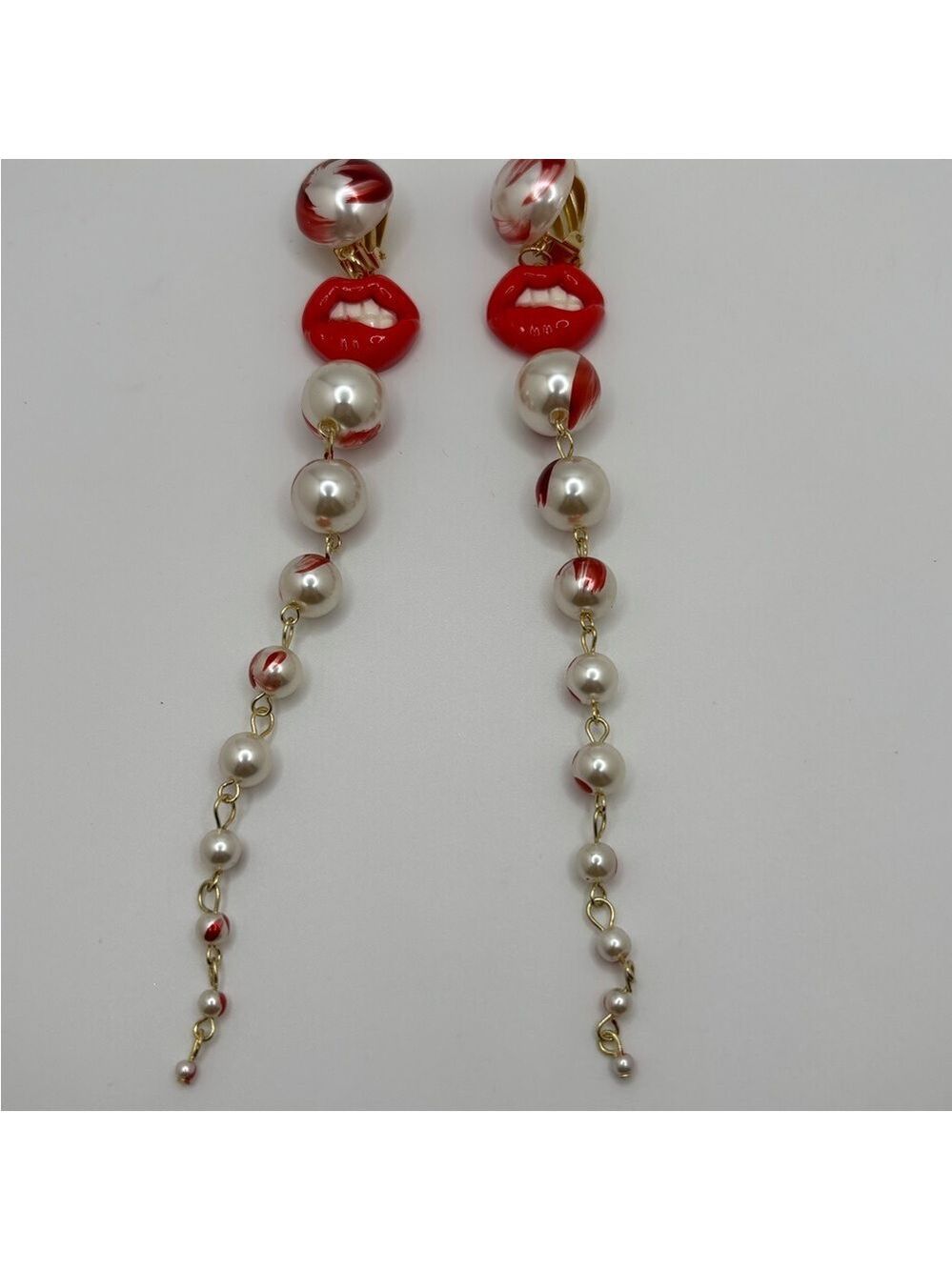 Pearl Drop Earrings Red White